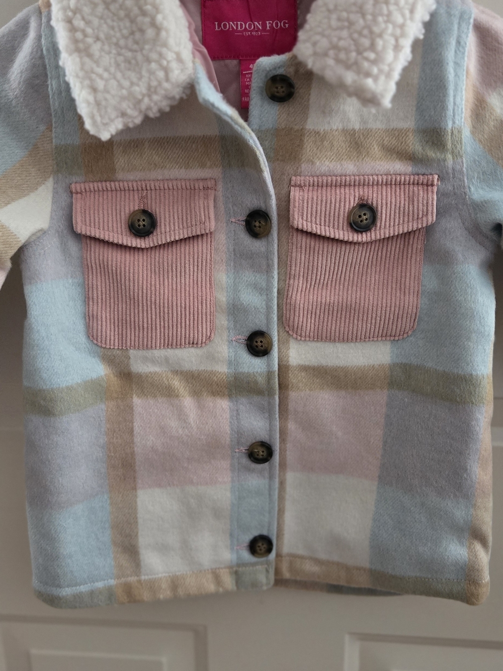 London Fog Pink and Light Blue Sherpa-Lined Jacket